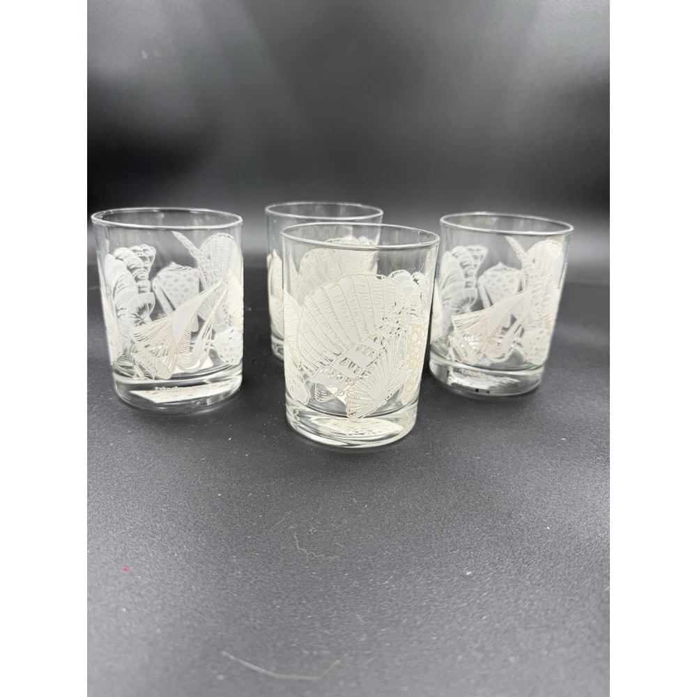 Tastesetter Whiskey Sea Shell Cocktail Glasses Heavy Set Of Four Vintage